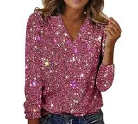 Nidddiv Women's Sequin Tunic Tops V Neck T Shirt Casual Solid Color Jumpers Long Sleeve T-Shirts Loose Ladies Blouses Sparkly Tunic Tops Glitter Tee Shirts Pullover Women UK Elegant