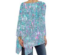 Nidddiv Women'S Striped Fine Glitter Print Casual Loose Round Neck Long Sleeve Top Sequin 3D Print Tunic Tops Long Sleeve Tops for Women UK Baggy Sweatshirts Elegant Pullover Tee Tops Size S-5XL Blue