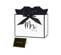 Nideen 11” Bride Gift Bag with Tissue Paper & Card, White Black Wedding Gift Bag for Bride Engagement Bridal Shower Gifts