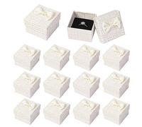 Nideen 12 Pack Jewellery Gift Boxes Bulk, 5× 5× 3.5cm Ring Gift Boxes Bulk, Small Gift Boxes with Lids and Bow-Knot for Jewellery(Beige)