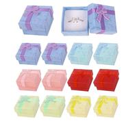Nideen 12 Pack Jewellery Ring Gift Boxes, 4 x 4 cm Ring Boxes Bulk with Lids and Bow-knot(6 Colors-01)