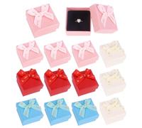 Nideen 12 Pack Ring Gift Boxes Bulk 5×5×3 cm Small Jewellery Boxes with Bow Knot, Gift Packaging for Rings, Earrings & Charms(4 Colors)