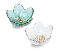 Nideen 2 Pack Jewellery Trinket Dish, 9× 9× 4.2 cm Glass Ring Dish Holder Gifts for Women Small Key Dish for Hallway(Clear, Green)