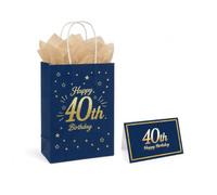 Nideen 40th Birthday Gift Bag Navy Blue for Men with Tissue Paper & Card | 40th Birthday Gift Bag for Men Women, Blue Design for Birthday Parties, Ideal for 40 Year Old Presents, 21 × 15 × 8 cm