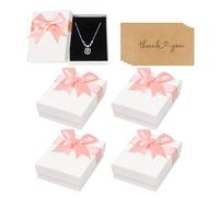 Nideen 4Pcs Jewellery Gift Boxes, 9× 7× 3cm Small Gift Boxes with Cards, Necklace Earring Gift Box with Bow-Knot and Lids(Pink-02)