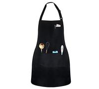 Nideen Chef Apron with Pockets, Black Adjustable Bid Cooking Kitchen Aprons, for Men and Women, Adjustable Apron for Hone Kitchen Restaurant BBQ