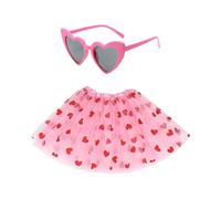NIDHFG 1 Heart-Shaped Gauze Skirt, 1 Heart-Shaped Glasses, Pink Costumes On The Performance Stage, Simple and Fashionable, Girls Printed Short Skirt, Party Decoration.