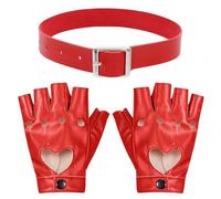 NIDHFG 1 Pair of Hollowed-Heart Gloves and 1 Piece Collar, Pu Leather Gloves, Punk Style Gloves, Stage Performance Costume Accessories.