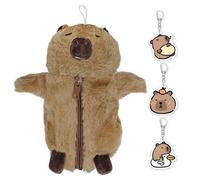 NIDHFG 1 Piece Capybara Pen Bag, 3 Capybara Hanging Accessories, Cute Plush Pencil Case, Multi-Function Storage Container, Creative Student Stationery Supplies.