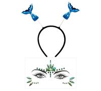 NIDHFG 1 Piece Fishtail Headband & Rhinestone Face Patch, Mermaid Role-Playing Accessory, Blue, Turquoise, Unisex, One Size