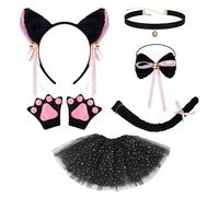 NIDHFG 1 Piece Headband, 1 Piece Tail, 1 Piece Bow Tie, 1 Piece Yarn Skirt, 1 Pair Of Gloves And 1 Piece Collar, Children'S Cat Clothing, Party Clothing Accessories, Role Play Accessories.