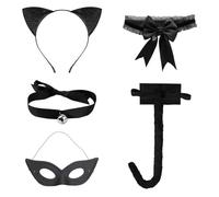 NIDHFG 1 Piece Headband, 1 Piece Tail, 1 Piece Collar, 1 Piece Eye Mask And 1 Piece Leg Ring, Cat Clothing Accessories, Role-Playing Props, Masquerade Supplies.