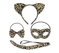 NIDHFG 1 Piece Mask, 1 Piece Headband, 1 Piece Bow Tie And 1 Piece Tail, Role Play Accessories, Masquerade Accessories, Leopard Print Clothing Accessories.