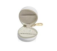 NIDHFG 1 Piece Mini Round Jewelry Box, Pu Leather, White, Portable, Travel Supplies