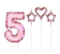 NIDHFG 1 Piece Of 5-Year-Old Butterfly Sequin Candle And 3 Pieces Of Star Love Candles, Girls Cake Candles, Cake Decorations, Creative Candles.