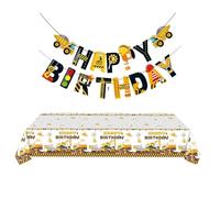 NIDHFG 1 Piece Of Engineering Car Tablecloth And 1 Piece Of Engineering Car Flag, Children'S Birthday Party Decorations, Creative Decorations.