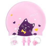 NIDHFG 1 Piece Pink Cat Swimming Cap, With 1 Piece Nose Clip And 1 Pair Of Earplugs, Children'S Swimming Cap, Elastic Swimming Cap, Swimming Equipment.