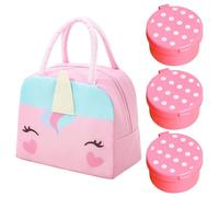 NIDHFG 1 Piece Pony Insulation Bag And 3 Piece Sauce Container, Cute Cartoon Bento Bag, Large Capacity Lunch Box Bag, Student Lunch Box Bag.
