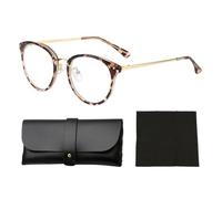 NIDHFG 1 Piece Round-Frame Glasses, 1 Piece Leather Storage Box, 1 Piece Wipe Cloth, Retro And Fashionable, Universal For Men And Women, Computer Goggles Accessories.