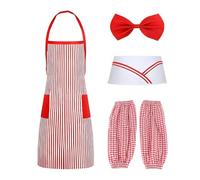 NIDHFG 1 Piece Striped Apron, 1 Piece Bow Tie, 1 Piece Hat And 1 Pair Of Sleeves, Retro Apron, Waiter Apron, Cosplay Props.