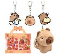 NIDHFG 1 Plush Capybara Pendant, 3 Acrylic Keychains And 3 Stickers, Cute Animal Pendants, Sticker Sets, Backpack Keychain Decoration, Fun Collection Gifts.