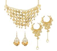 NIDHFG 1 Set of Gold Jewelry Set, Women's Necklace Earring Bracelet, Golden Shiny, Performance Stage Accessories, Jewelry Gold Coin Decoration.
