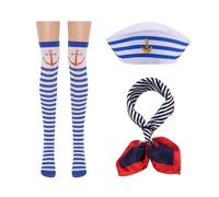 NIDHFG 1 Set Of Navy Decoration, Stockings, Hat And Scarf, Comfortable And Breathable, Women'S Role-Playing Props, Masquerade Costume Set.