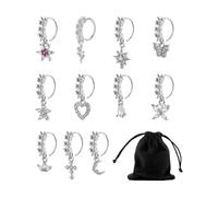 NIDHFG 11 Pieces of Silver Perforated Nose Rings, 1 Piece of Velvet Bag, Hanging Pendant with White Stone Nose Decoration, Opening Adjustment, Jewelry, Women's Fashion Accessories.