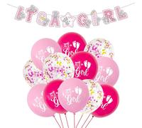 NIDHFG 12 Pieces Baby Party Balloons And 1 Piece Baby Party Pull Flag, Gender Reveal Party Decorations, Girls Party Supplies.