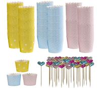 NIDHFG 150-Piece Polka Dot Cake Mold Holder, 50-Piece Heart-Shaped Plug-Ins, High Temperature Resistance, Cupcake Muffin Container, Kitchen Baking Mold.