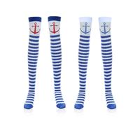 NIDHFG 2 Pairs Of Blue And White Striped Stockings, Role-Playing Accessories, Comfortable And Breathable, Women'S Classic Navy Knee-Length Socks, Masquerade Decoration.