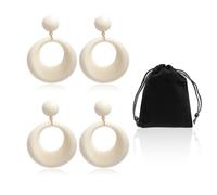 NIDHFG 2 Pairs of Hollow Round Earrings, 1 Piece of Velvet Bag, Creative Resin Hanging Earrings, Women's Retro Fashion Earrings, Clothing Jewelry.