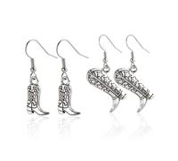 NIDHFG 2 Pairs of Silver Denim Boot Earrings, Western Denim, Retro Fashionable Metal Jewelry, Women's Personality Hanging Earrings, Clothing Accessories.