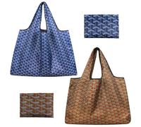NIDHFG 2-Piece Large-Capacity Waterproof Foldable Shopping Bags, Blue & Brown, Modern Unisex Classic Modern TOTE Bags