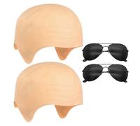 NIDHFG 2 Pieces Bald Head Covers And 2 Pieces Sunglasses, Latex Head Covers, Funny Head Covers, Performance Props, Role-Playing Props.