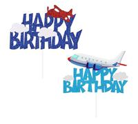 NIDHFG 2 Pieces Of Airplane Theme Card Insertion, Birthday Cake Card Insertion, Children'S Birthday Party Supplies, Cake Decorations.