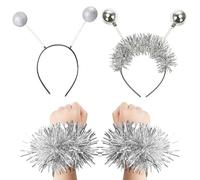 NIDHFG 2 Pieces Of Ball Headband, 1 Pair Of Bracelets, Alien Hairstyle Headband, Creative And Simple, Performance Stage Props, Party Silver Costume Accessories.