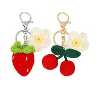 NIDHFG 2 Pieces Of Fruit Woven Keychain, Strawberry Cherry, Fun Bag Hanging Decoration, Cute And Stylish, Creative Car Key Accessories.