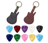 NIDHFG 2 Pieces Of Guitar Picks, 10 Guitar Picks, Portable Leather Keychain, Multi-Function Musical Instrument Accessories, Gifts For Music Lovers (Black+Brown).