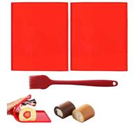 NIDHFG 2 Pieces Red Silicone Pads, 1 Piece Oil Brush, Multi-Purpose Roll Pads, Swiss Cake Rolls, Reusable, Kitchen Baking Tools.