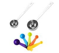NIDHFG 2 Pieces Stainless Steel Measuring Spoons, 5 Pieces Plastic Measuring Spoons, Creative Metal, Stir-Fried Coffee Drinks, Reusable, Kitchen Metering Tableware.