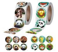 NIDHFG 2 Rolls Of Animal Stickers, Cute Animal Stickers, Children'S Reward Stickers, Round Stickers, Seal Stickers, Decorative Stickers.