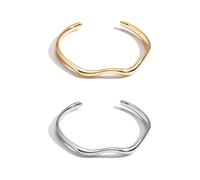 NIDHFG 2 Wave-Shaped Open Bracelets, Simple Geometric Metal Jewelry, Modern Design Accessories, Suitable for Daily Stacking, Minimalist Wear and Gifts (Gold, Silver).