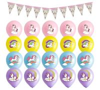 NIDHFG 20 Pieces Of 12-Inch Rainbow Horse Latex Balloons, 1 Piece Of Triangle Pull Flag, With Ribbon, Cute Cartoon Background Props, Birthday Party Decoration.