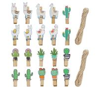 NIDHFG 20 Pieces Of Alpaca Cactus Wooden Clips, Creative Fun Clips, Photo Clips, Snack Closure Clips, Cute Cartoon Clips.