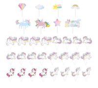 NIDHFG 24 Pieces Of Rainbow Horse Inserts And 8 Pieces Of Rainbow Horse Cake Decoration, Cute Animal Inserts, Creative Cake Inserts, Party Supplies.