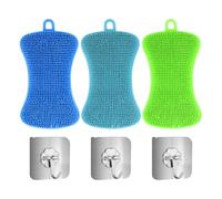 NIDHFG 3 Pieces Double Sided Dishwashing Brush, 3 Pieces Self-Adhesive Hooks, Soft And Durable, Reusable, Multi-Function Kitchen Cleaning Tool.