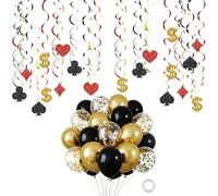 NIDHFG 30 Pieces Of Poker Spiral Hanging Ornaments, 30 Pieces Of Round Latex Balloons, Creative Background Hanging Props, Party Themed Decorations.