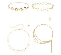 NIDHFG 4 Pieces Gold Waist Chain, Creative Metal Body Chain, Retro and Stylish, Adjustable Waist Decoration, Women's Clothing Ornaments.