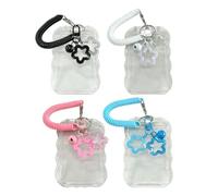 NIDHFG 4 Pieces Of Transparent Card Holder With Spring Rope, Photo Card Keychain, Id Card Protective Cover, Suitable For Bus Card, Work Card.
